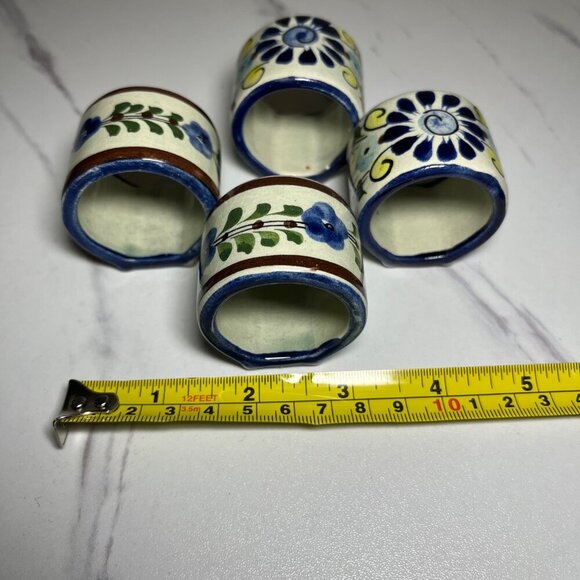 Hand-Painted Mexican Ceramic Floral Napkin Ring Set of 4 - Picture 9 of 11